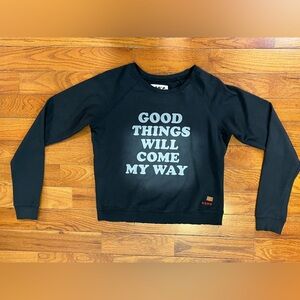 Peace Love World Black Graphic Sweatshirt “Good Things Will Come My Way” Small